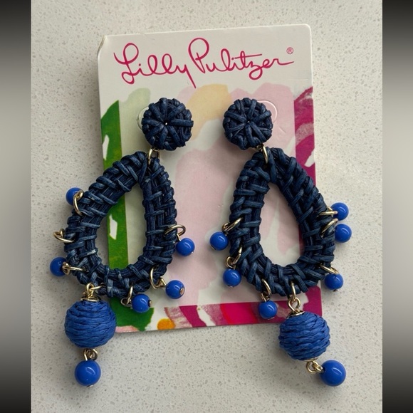 Lilly Pulitzer 🔥 Alba Blue Raffia Drop earrings - Picture 1 of 4